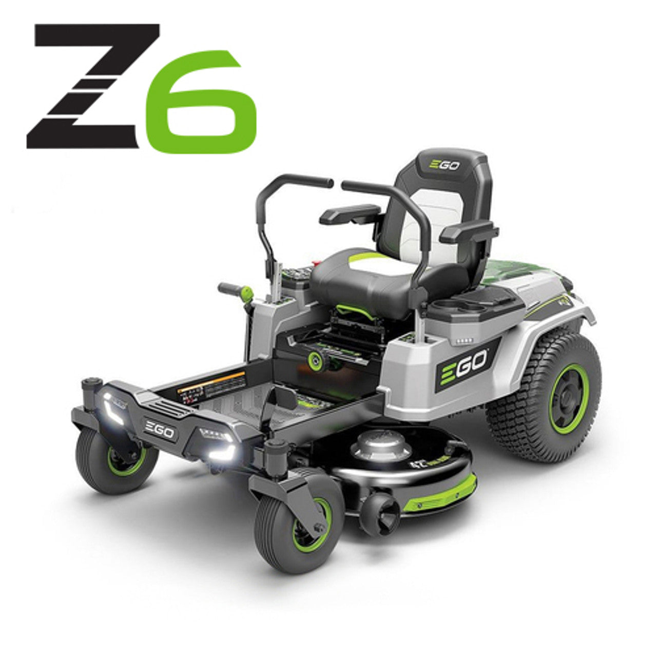 EGO - Z6 Zero-Turn 107cm pressed steel deck (side discharge, w/ mulching plug); LAP BAR c/w Charger