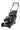 A black Hayter lawn mower with a Honda GCVX 145 engine, featuring a seat, steering wheel, and rear wheel. Greenstripe