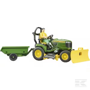 U62104 John Deere lawn tractor with trailer and gardener