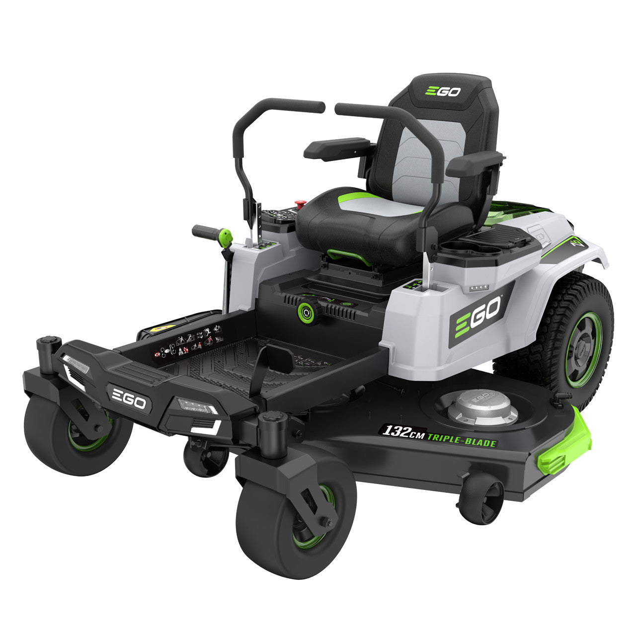 EGO - NEW - Z6 Zero-Turn 132cm larger wheels 3 cutting blades Fabricated steel deck (side discharge, with mulching plug); LAP BAR c/w Charger